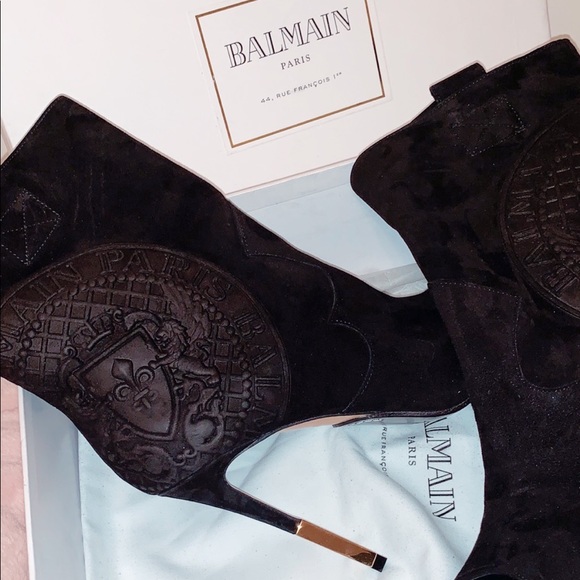Balmain Shoes - Balmain Black Suede Open Toe Booties Size 8